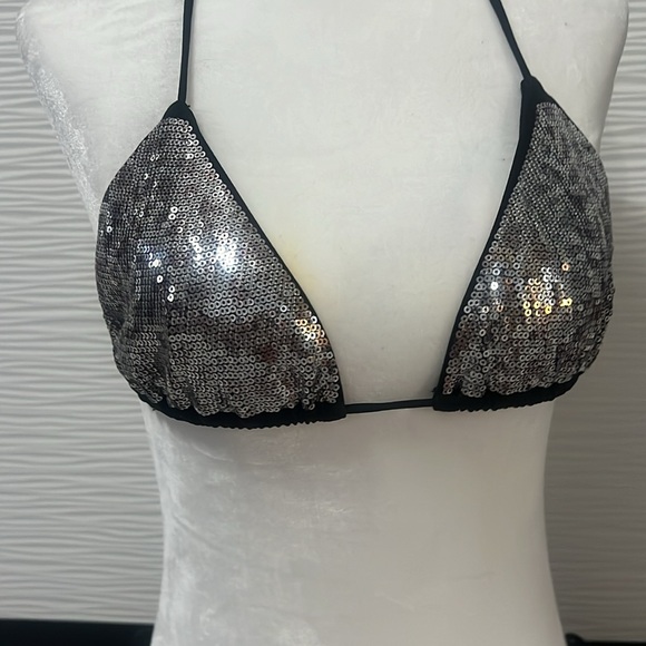Just (Roberto) Cavalli bikini swimsuit silver sequins black size XS IT 40 - Picture 2 of 5